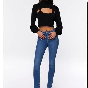 Fashion Nova Black Fuzzy Shrug/Tank combo